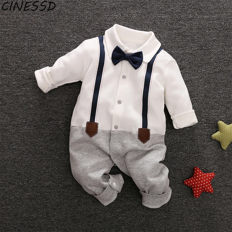 

Baby Infant Boys Rompers Toddler Kids Autumn Winter Gentleman Tie Costume for Boy Casual Long Sleeve Jumpsuit Romper 1pc 0-24M