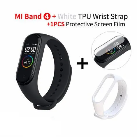 add white strap film Xiaomi mi Band 4 Smart mi band 3 Цвета экран браслет пульсометр фитнес музыка Bluetooth 50 м водонепроницаемый бандаж 4 - Цвет: add white strap film
