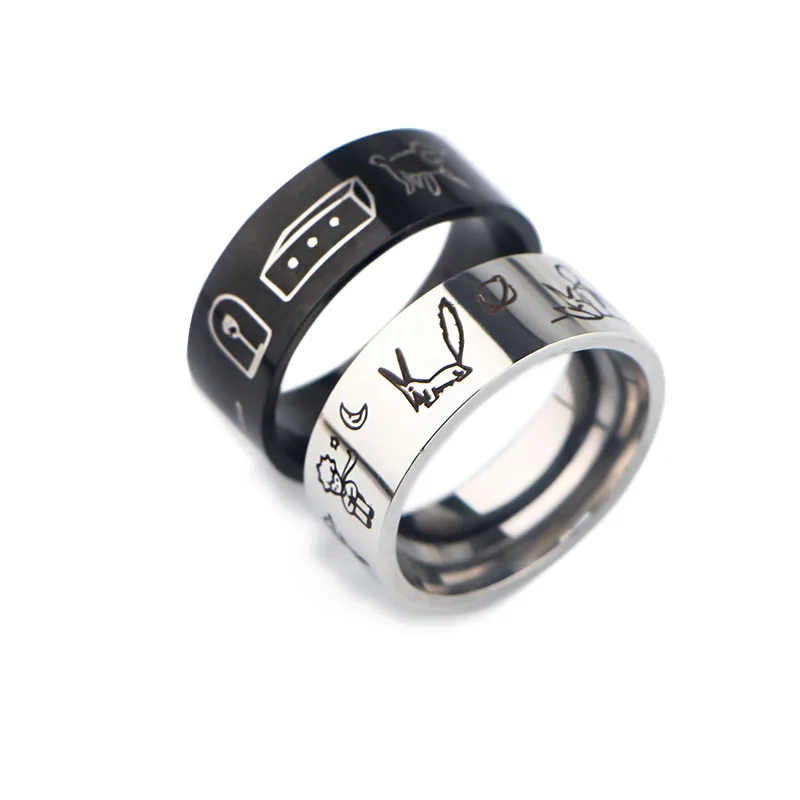 

LB2215 2021 New Style The Little Prince and the Fox Ring For Men Women Stainless Steel Ring For Male Jewelry In Black Men Gifts