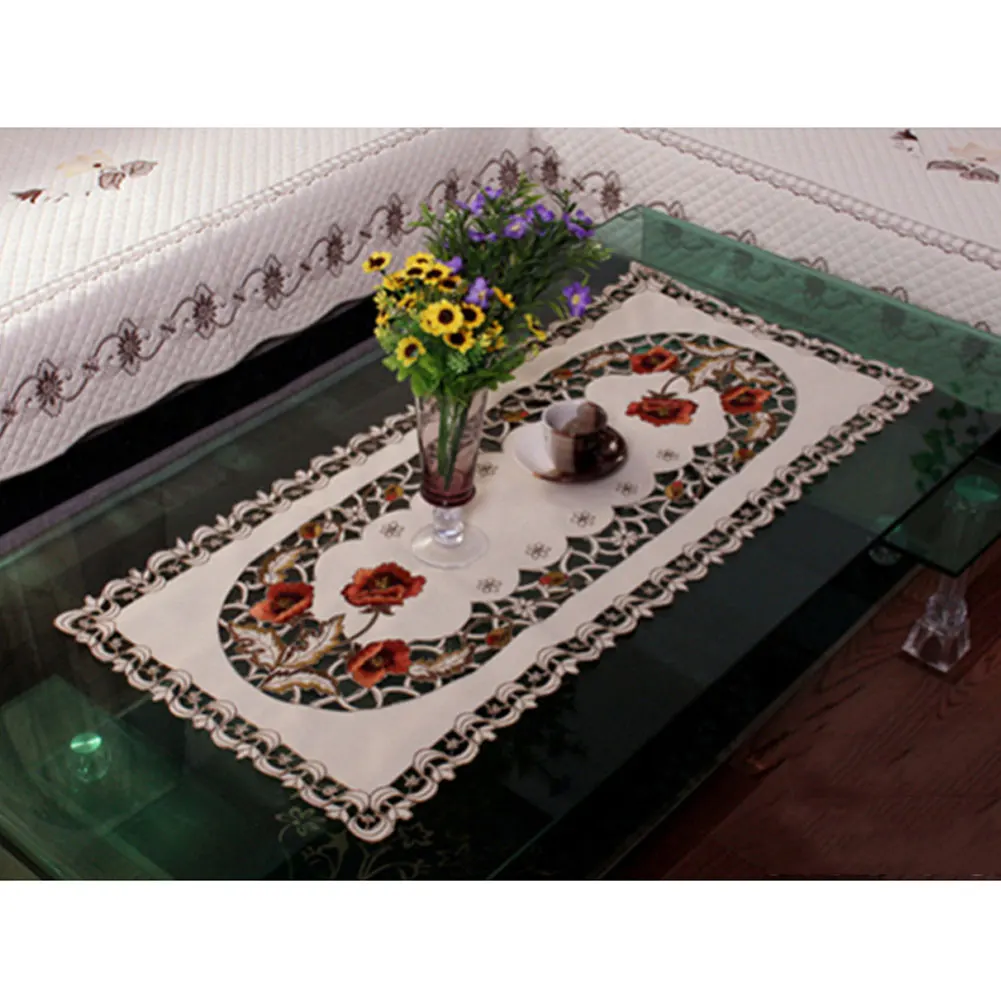 

40x85cm Rectangular Embroidered Tablecloth Lace Table Cloth Cover Floral Home Decoration Tablecloth for Kitchen Party Wedding