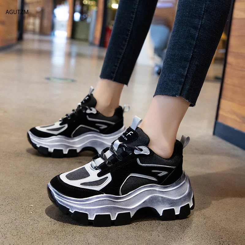 

Fashion Women's Chunky Sneakers Women Shoe Lace Up Vulcanize Shoes 7cm High Heel Women Casual Sneakers Trainers Dad Shoes f94