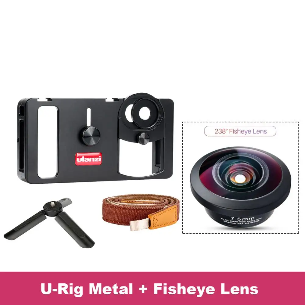 Rig W Fisheye lens Ulanzi U-Rig металлический ручной смартфон видео Риг Vlog Настройка Ручка Стабилизатор w телефон объектив для iPhone huawei видеопроизводителей - Цвет: Rig W Fisheye lens