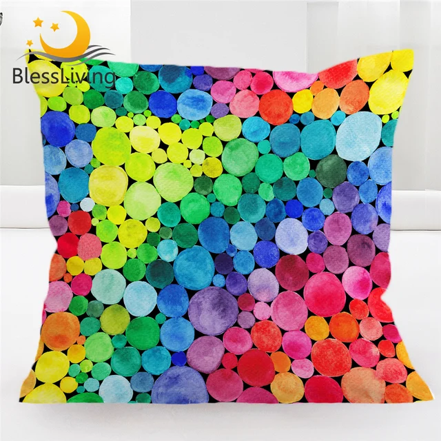 BlessLiving Colorful Cushion Cover Rainbow Circles Pillow Case Watercolor Decorative Throw Pillow Cover 45x45cm Home Decor 1