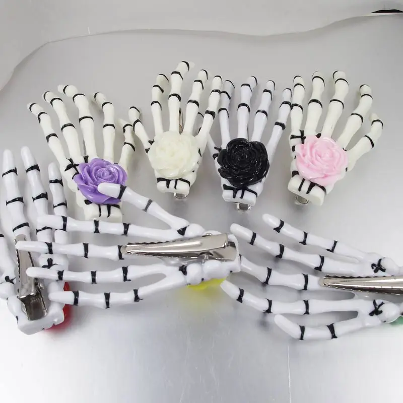 24pcs Free Shipping Fashion Rose Flower skeleton claws skull hand hair clip Zombie Punk Horror hairwear hairpin bobby pin - купить по
