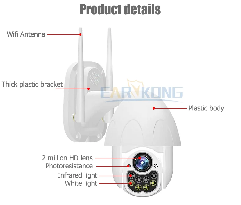 EARYKONG наружная Водонепроницаемая Wifi камера автоматическая отслеживающая ptz управление инфракрасным светом и белым светом домашняя геодезическая IP камера