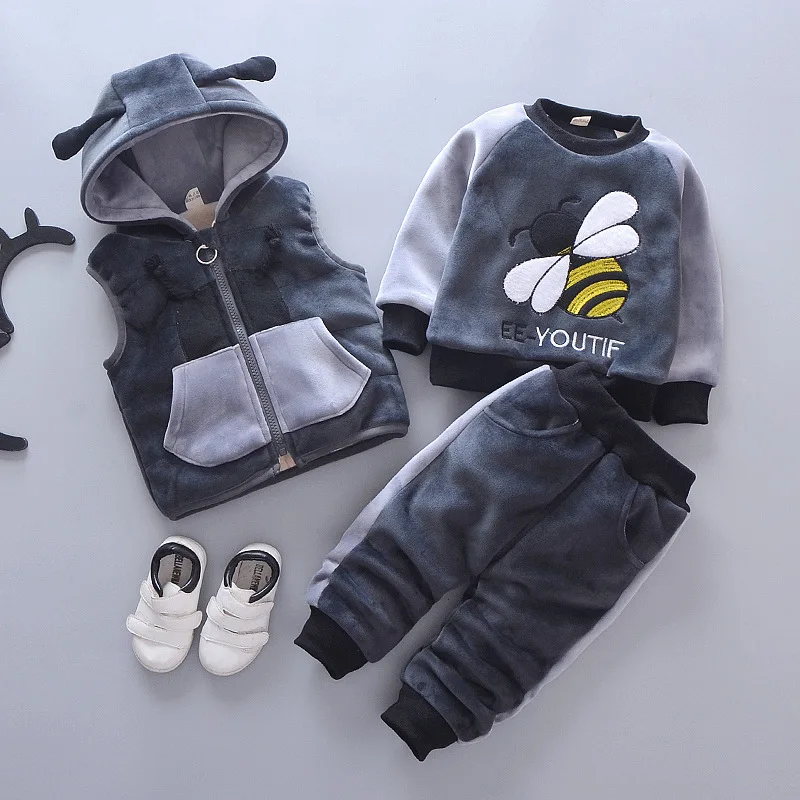 Casual Baby Girl Boy Warm Clothing Set For Kids Suit Letter Hooded Velvet Autumn Spring Children Outfit forToddler 1 2 3 Years | Детская