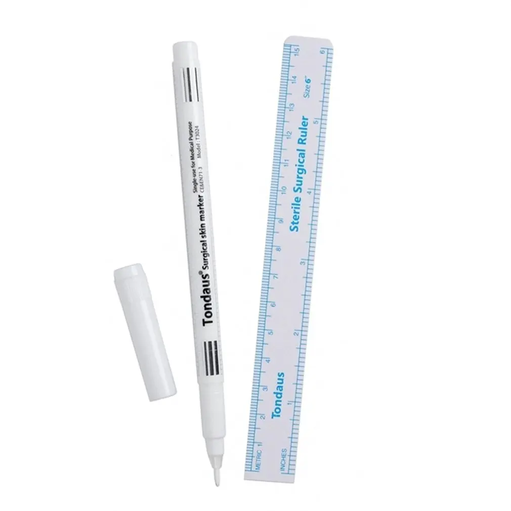 

2Pcs/set Surgical Skin Marker Eyebrow Marker Pen Tattoo Skin Marker Pen With Measuring Ruler Microblading Positioning Tool