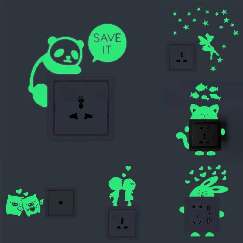 

Cartoon Fluorescent Switch Sticker Cover Room Decor Sticker Switch Panda Fairy Sticker Luminous Switch Outlet Affiche Decoration