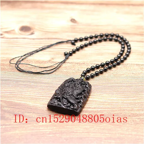 Натуральный черный обсидиан демон воин Кулон Бусы Ожерелье модное очарование