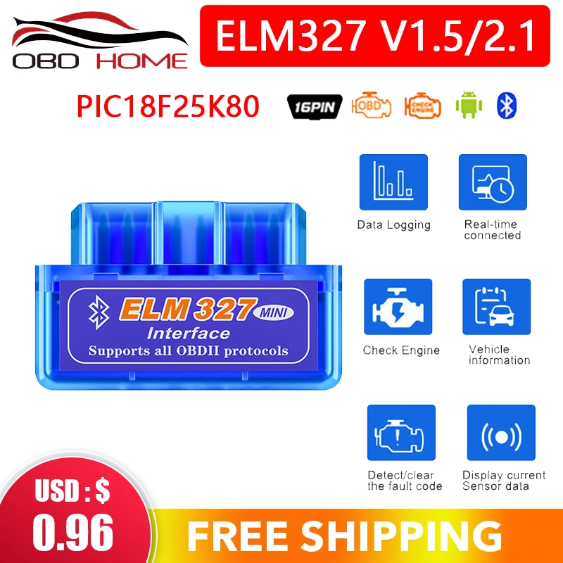 Лучший мини ELM327 Bluetooth V1.5 PIC18F25K80 Android IOS ПК WIFI ELM 327 1 5 25K80 OBD2 автомобильный