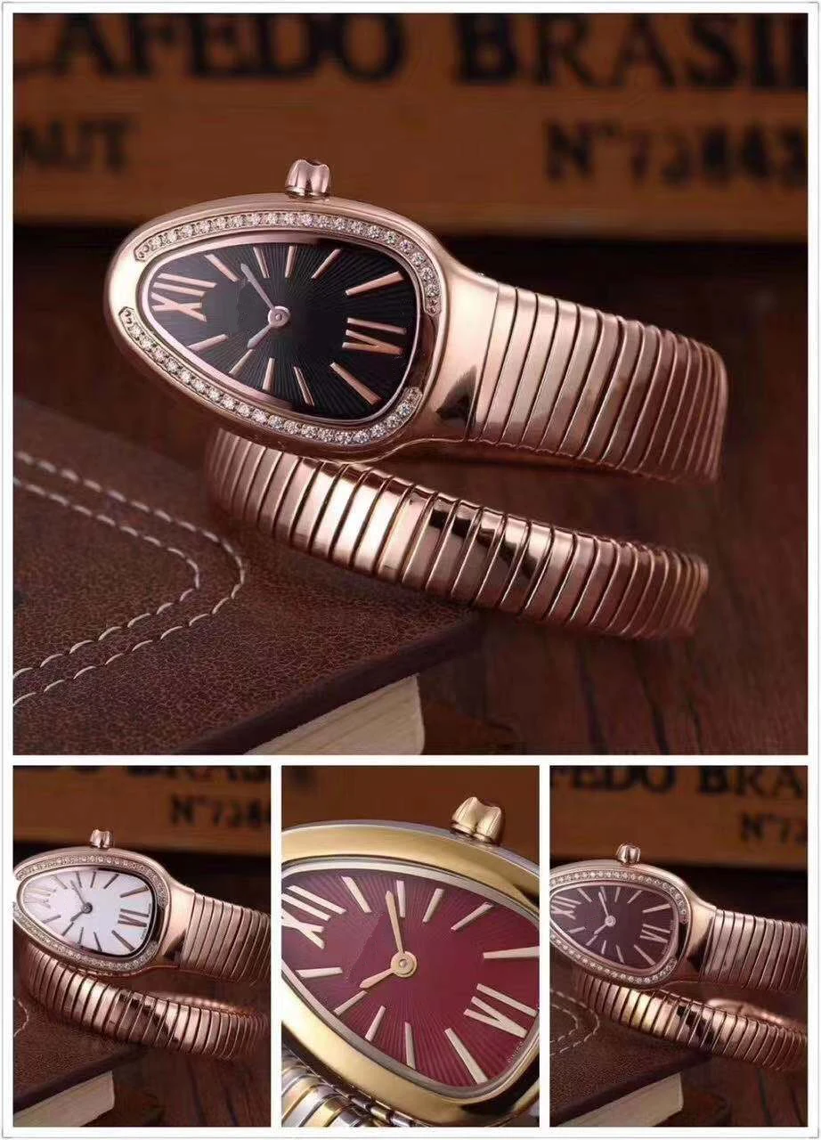 

Classic New Women Snake Rose Gold Bracelet Diamond Bezel Rome Japanese Quartz Stainless Steel Sapphire Dress Limited Watch