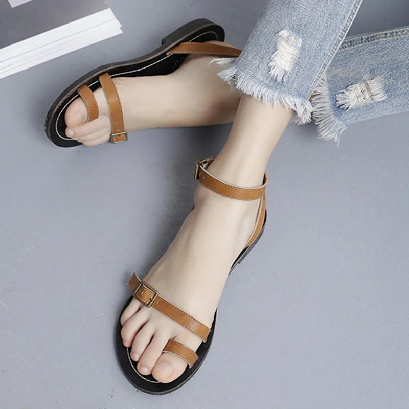 Student Clip toe rome narrow band sandals women beach shoes solid slingback flat gladiator femmes sandalias 2020 | Обувь
