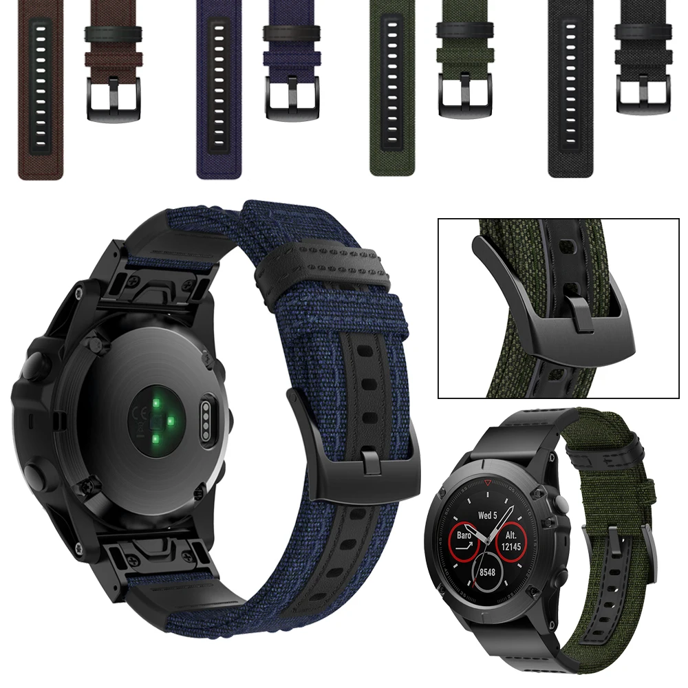 

Горячая 22 26 мм ремешок для часов для Garmin Fenix 5X 6X 6 Pro 5 Plus 3 3HR холщовые часы + leaher Quick Release Easyfit наручный ремень