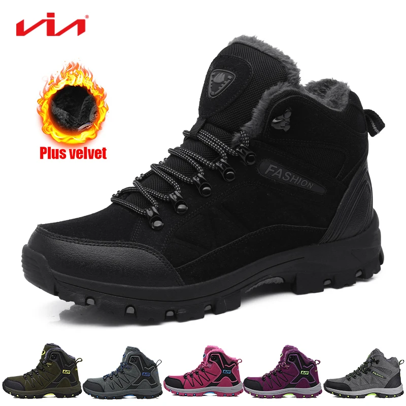 New Men's Snow Boots Winter Waterproof Leather Boots Sports Ranger Safety Shoes Outdoor Travel Rock Climbing Couple Hiking