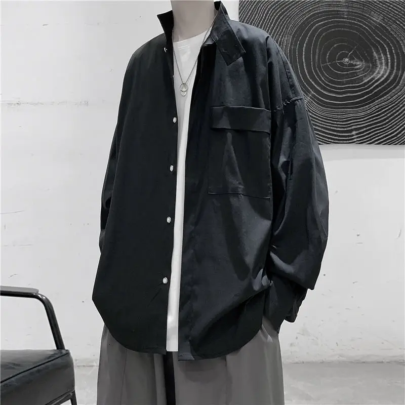 

Spring Dress Shirt Men's Fashion Solid Color Business Casual Shirt Men Streetwear Korean Loose Long Sleeve Shirts Mens M-2XL