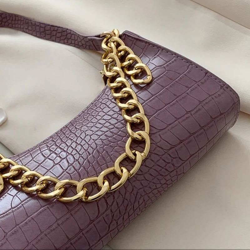 

Shoulder Bags Fashion 2021 Women's Handbag Brand Trend Designer Luxury Black PU Leather Crocodile Pattern Bags Evening Clutch