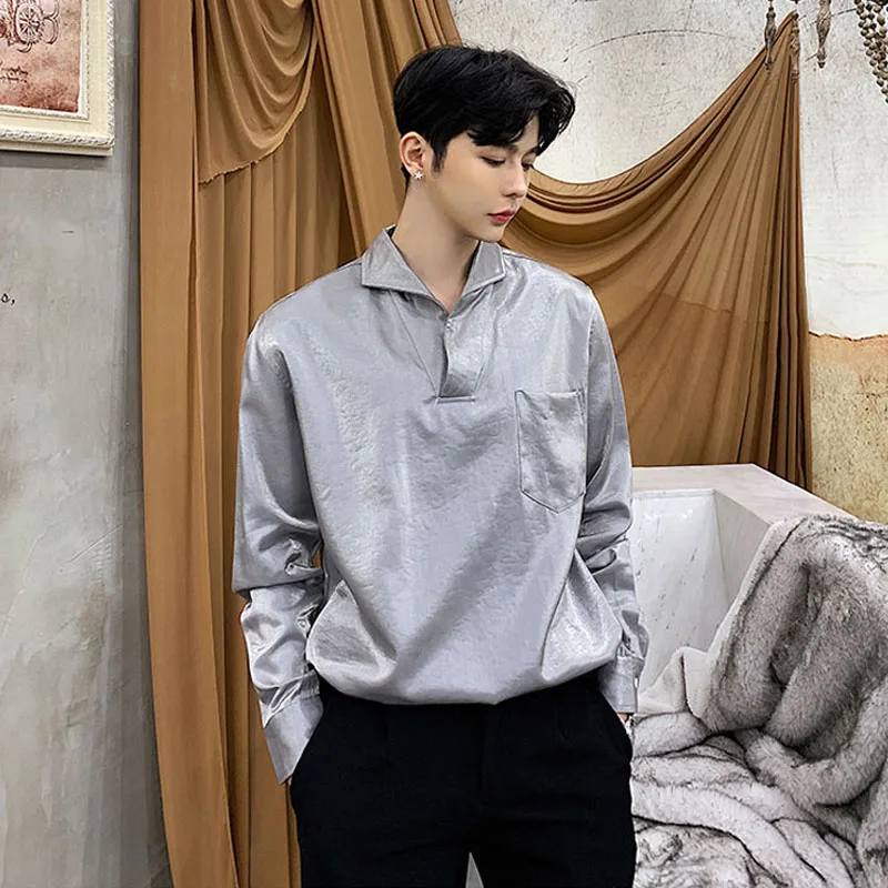 Мужская модная повседневная рубашка черная серая с длинным рукавом | одежда