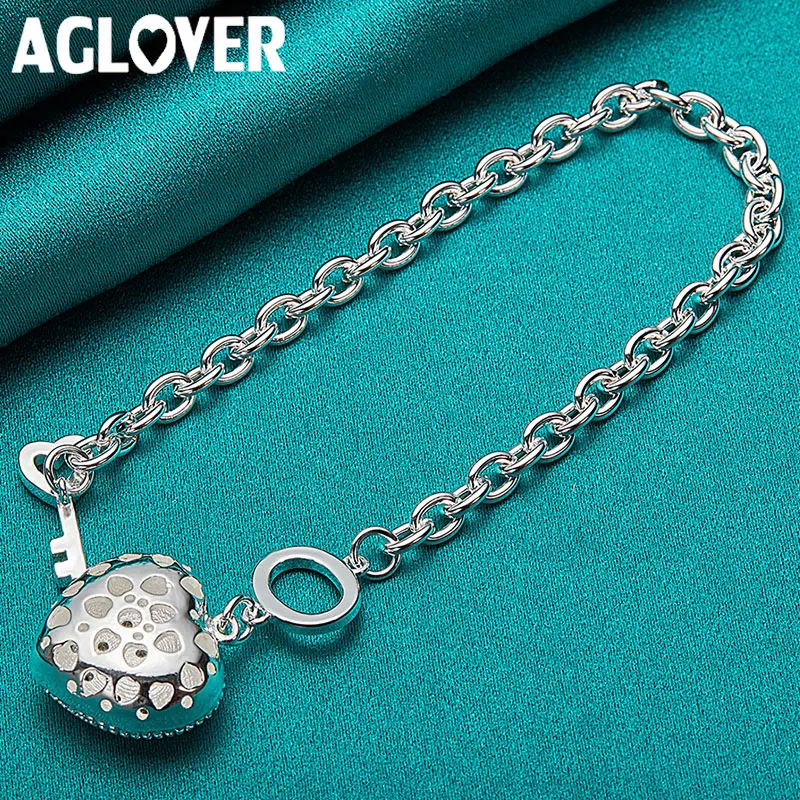 

AGLOVER 925 Sterling Silver AAA Zircon Heart Key Chain Bracelet For Women Fashion Engagement Wedding Party Jewelry Gift