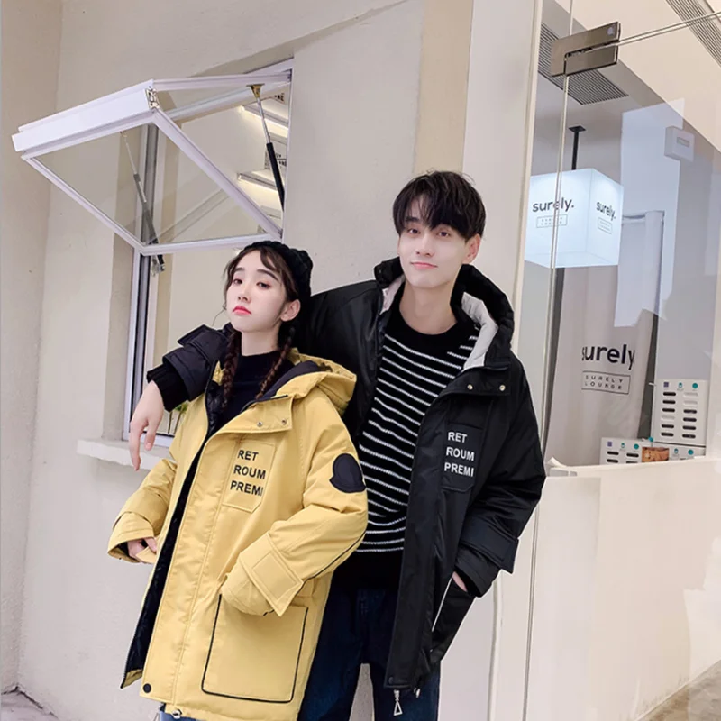 

2019 new style lovers winter fashion feather down cotton coats female Korean style loose casual padded short pure color jacket