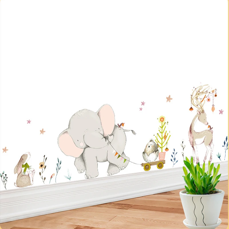 Счастливый ребенок слон зайчик Олень Наклейка на стену Декор детской комнаты