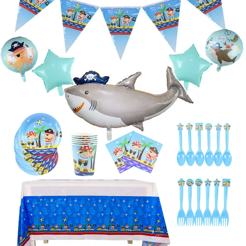 

41pcs Litter Pirate Theme Disposable Tableware Sets Plate Napkins Banner Balloon Birthday Baby Shower Party Decor Supplies