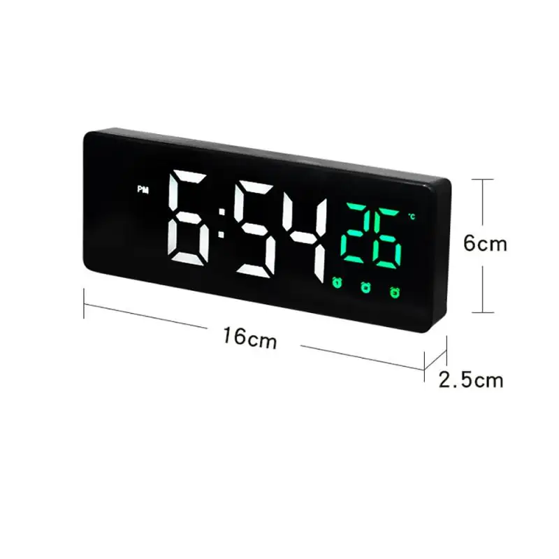 

3 Color Digital Alarm Clock Mirror LED Thermometer Wall Clock Alarm Voice Control Snooze Function Temperature Date Display Clock