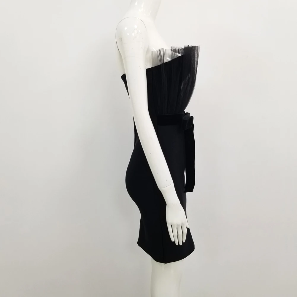 Новое поступление, черное облегающее мини-платье без бретелек, сексуальное весеннее винтажное черное платье с поясом, Бандажное платье от AliExpress RU&CIS NEW