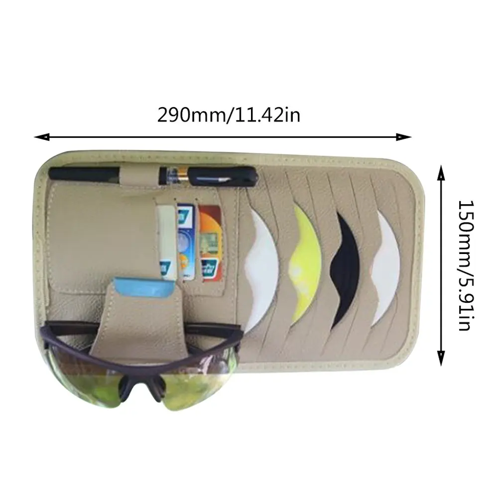 

Multifunctional Sun Visor Storage Bag Beige Leather Car Sun Visor Hanging Organizer Holder Pocket For Card