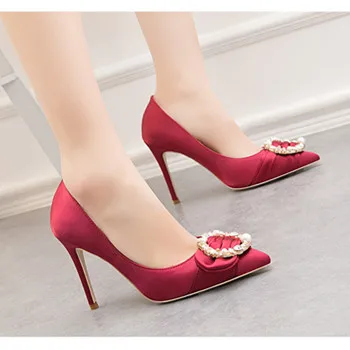 

Fashion Rhinestone silk women pumps elegant high heels sexy women heel shoes shallow ladies shoes women pumps