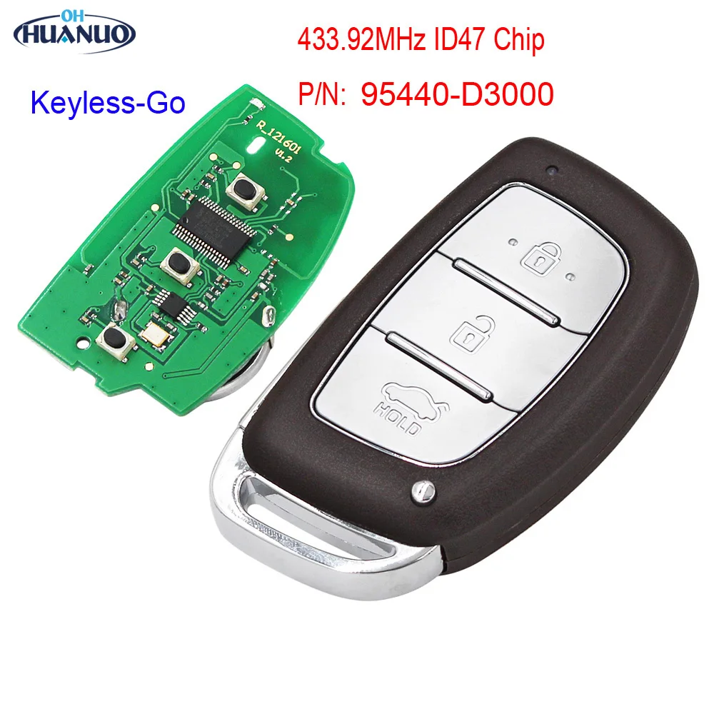 Пульт дистанционного управления с 3 кнопками FSK433.92MHz ID47 для Hyundai Tucson 2016 PN: 95440-D3000 HY22
