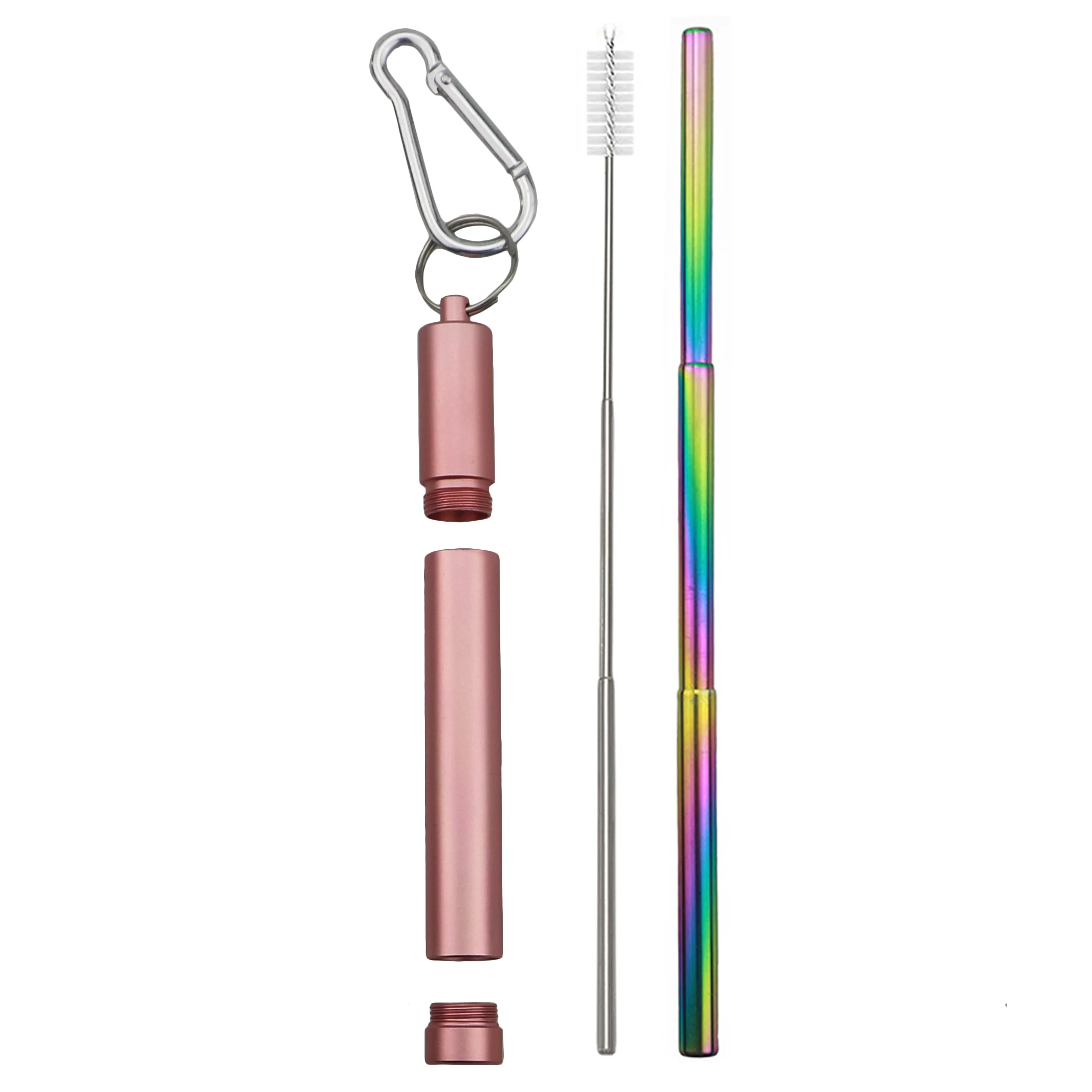 pink rainbow 1 комплект портативная телескопическая из нержавеющей стали соломенная Складная солома с 1 кистью и металлическим чехлом вечерние аксессуары - Цвет: pink rainbow