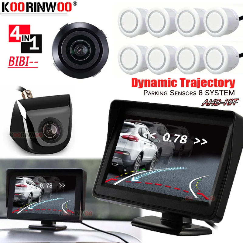 

Koorinwoo Dynamic Guide Monitor Car Parktronic Parking Sensors 8 Buzzer 12V Front Black white Rear view camera Jalousie Detector
