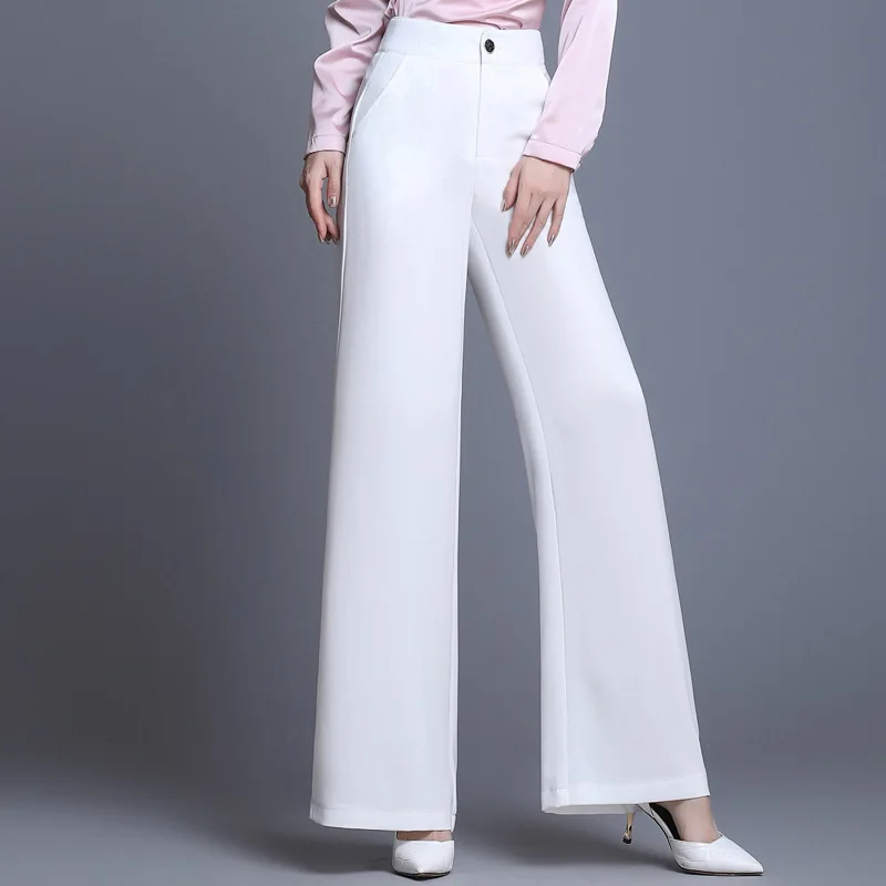 

Spring Summer New Women Fashion White Straight Pants Lady Black Bell-Bottomed Flares Trousers Big Size M-6XL