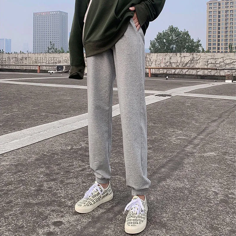 

Брюки спортивные женские с завышенной талией, Свободные повседневные однотонные модные штаны для бега с широкими штанинами, большие размер...