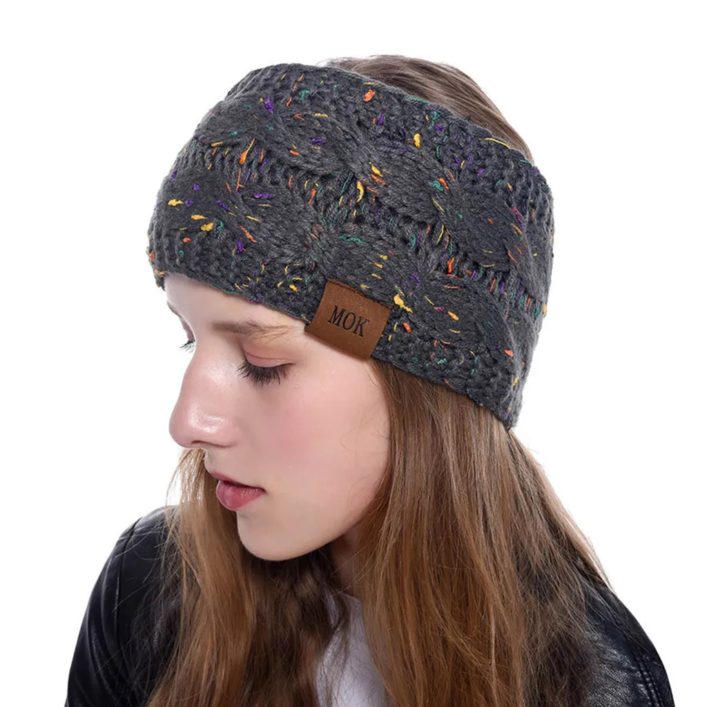 Модная спортивная повязка на голову осень-зима однотонная шерстяная вязаная для