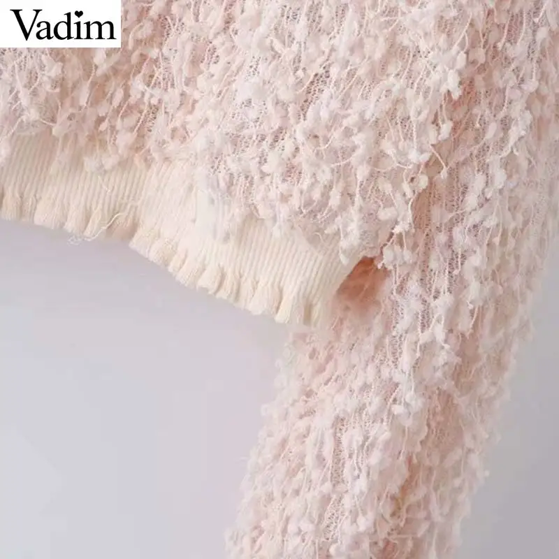 Женское элегантное платье vadim розовый короткий вязаный свитер с кисточками в стиле пэчворк с длинными рукавами прозрачный обрезанный женский топ шикарный пуловер Топы HA433