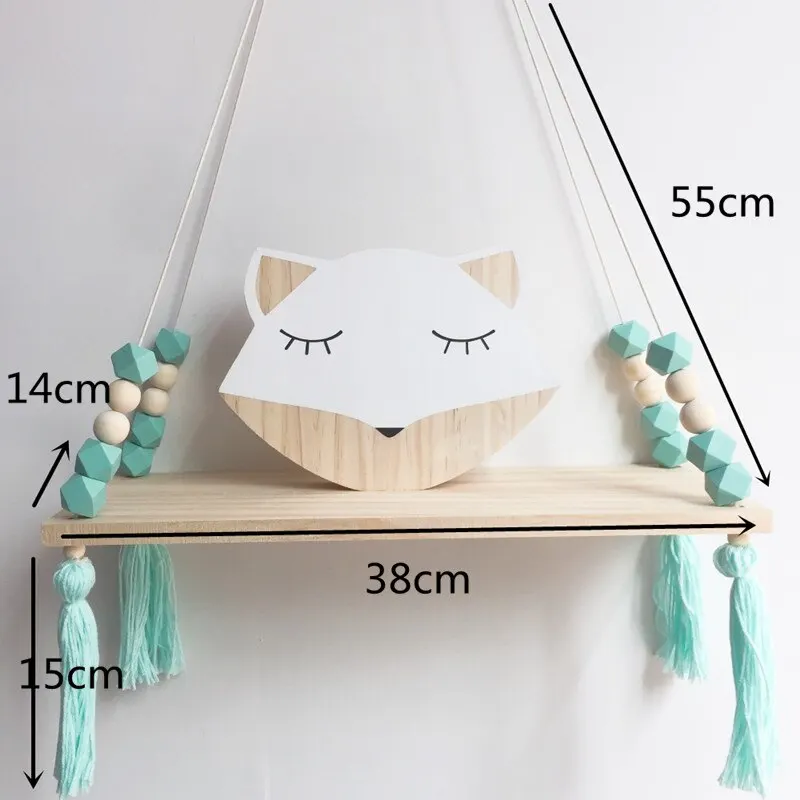 

Nordic Style Colorful Beaded Tassel Wood Wall Shelf Children's Room Wall Partition Decoration Clothing Store Display Stand