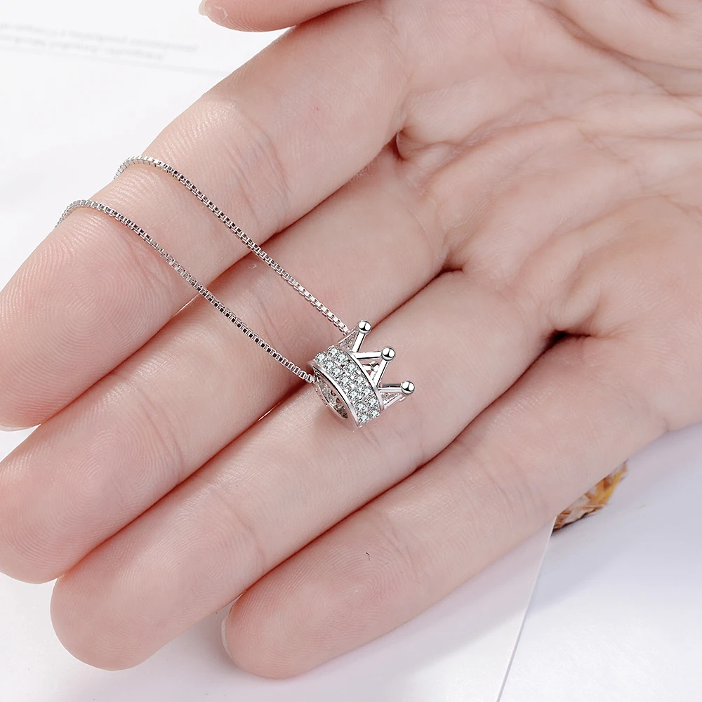 

925 Sterling Silver Zircon Crown Necklace Two Colors Queen Wind Cavicle Chain For Women