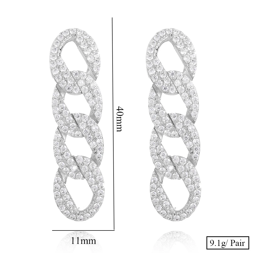 

Iced out Hip Hop MULICOLOR Earrings For Women Wedding Miami Prong Cuban Chain Link Cubic Zirconia CZ Earrings Chains