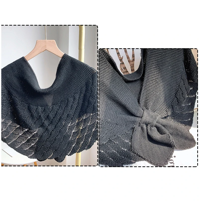 Однотонный вязаный треугольный шарф Женская Косынка кружевной головной платок