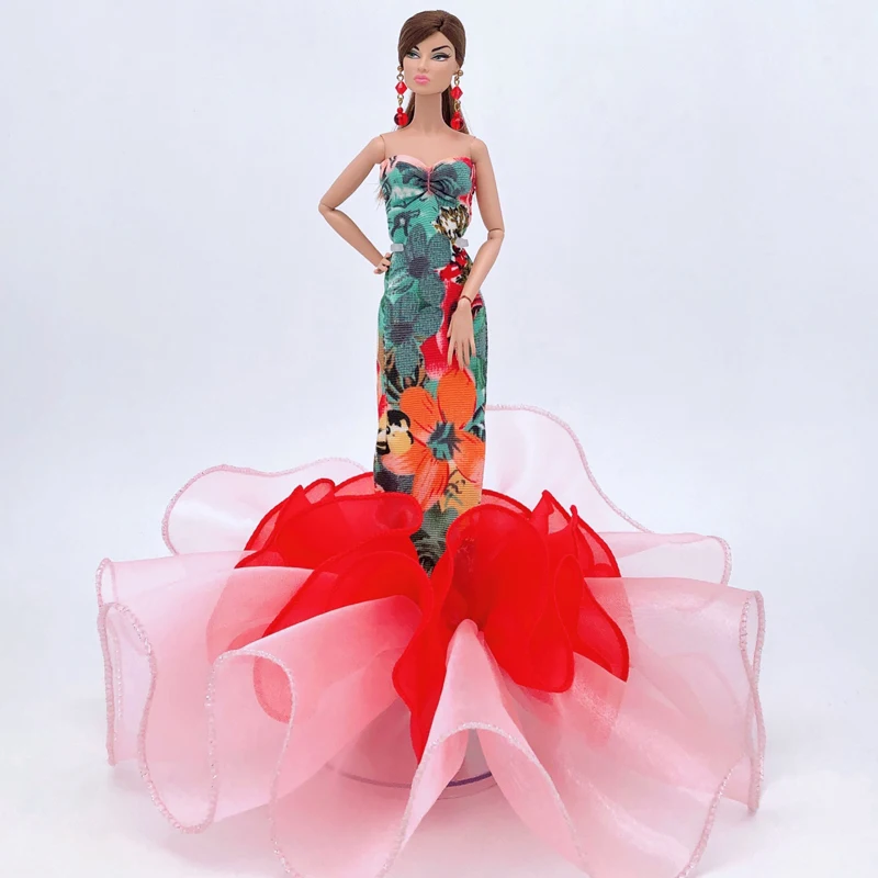 

Colorful Floral Silm Party Dresses For Barbie Dolls Clothes Elegant Fishtail Evening Dress 1/6 BJD Doll Accessories Children Toy