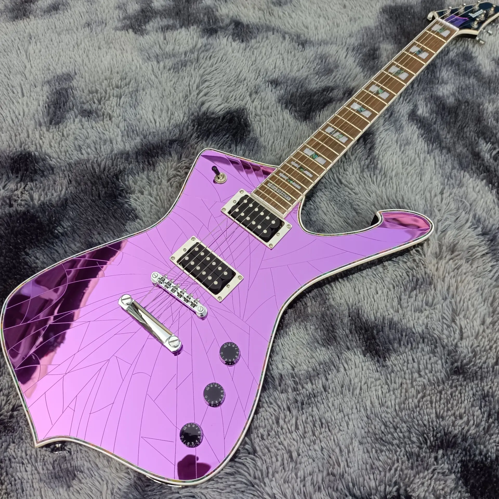 

2022!HOT!China Made Purple Gold Sliver Cracked Mirror ICEMAN Stanley Electric Guitar Abalone & Cream BodyBinding Guitars