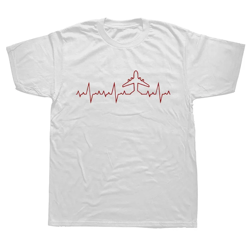 

Heartbeat Plane Pilot Funny Print T Shirt Men Short Sleeve Cotton Plane Driver T-shirts Mens Clothing Camisetas