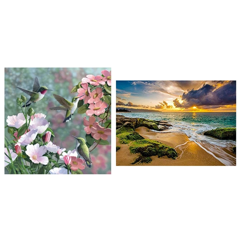 

2SET DIY Diamond Painting Kit, Acrylic Craft Canvas Supply For Home Wall Decor Adults And Kids,Sunny Beach & Flowers