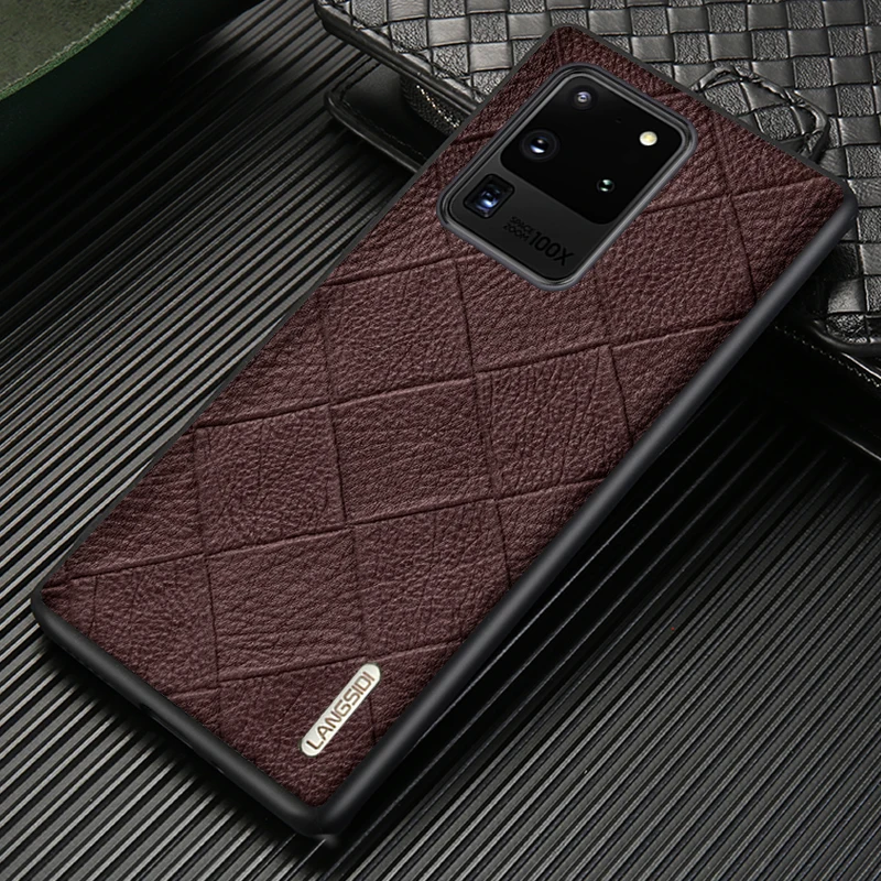 

Genuine Rhombus Grain Leather phone case for Samsung galaxy S20 Ultra Note 10 8 9 Plus A50 A51 A70 A80 A71 S7 S8 S9 S10 S20 Plus