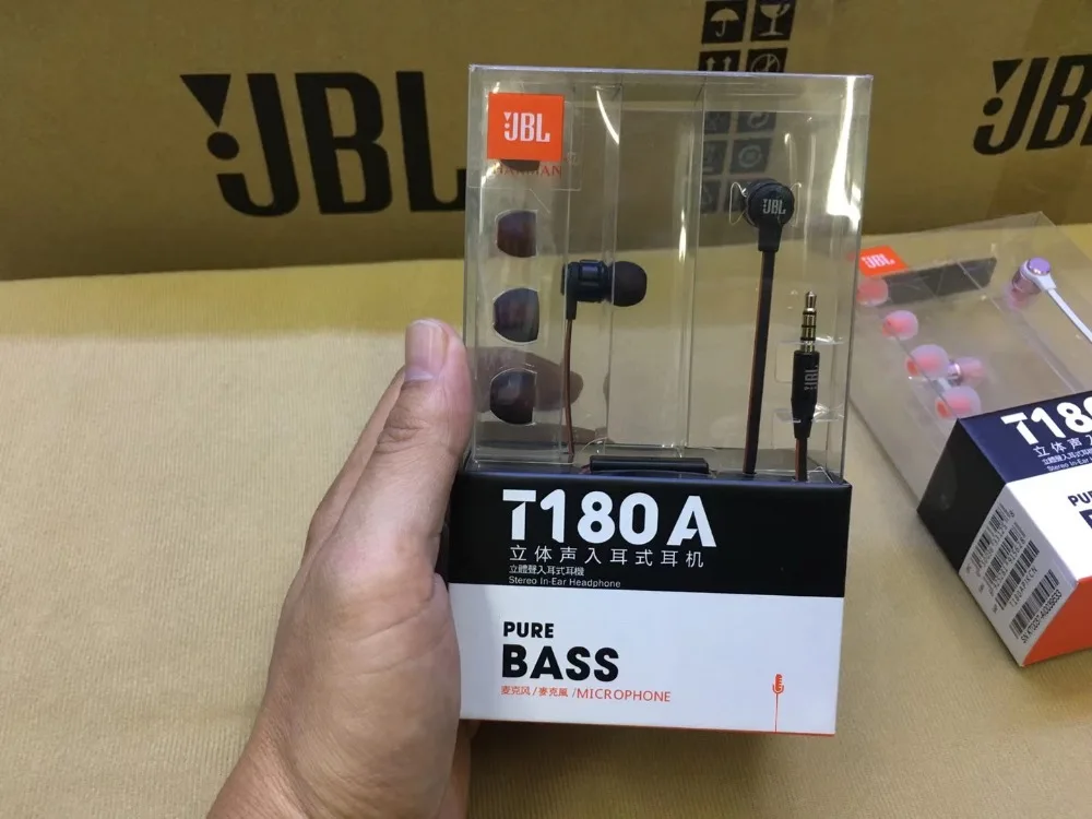 JBL T180A наушники-вкладыши с пультом дистанционного управления и микрофоном, спортивные музыкальные наушники с чистым басом для смартфонов leagoo s9 iPhone