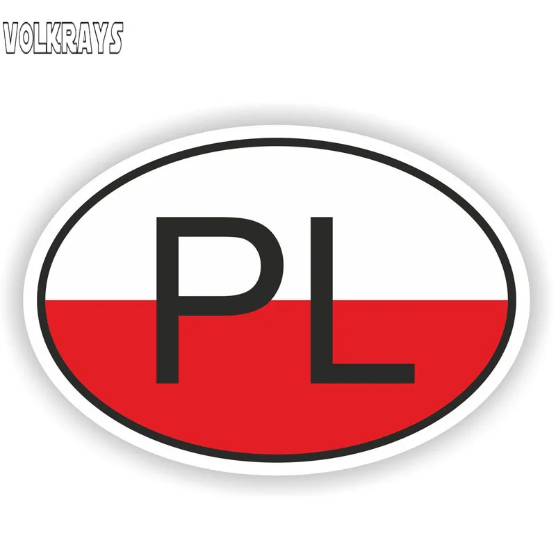 Модная Автомобильная наклейка Volkrays, польская страна, код, овальные аксессуары, отражающая водонепроницаемая обложка, царапины, Виниловая наклейка, 9 см * 14 см