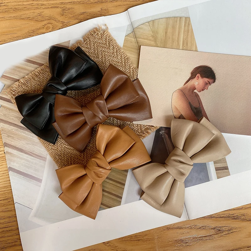 

Beautiful Bowknot Hair Clip Simple All-match Female Cute Hairpin New Arrival Women Vintage PU Leather Bow Hair Clips