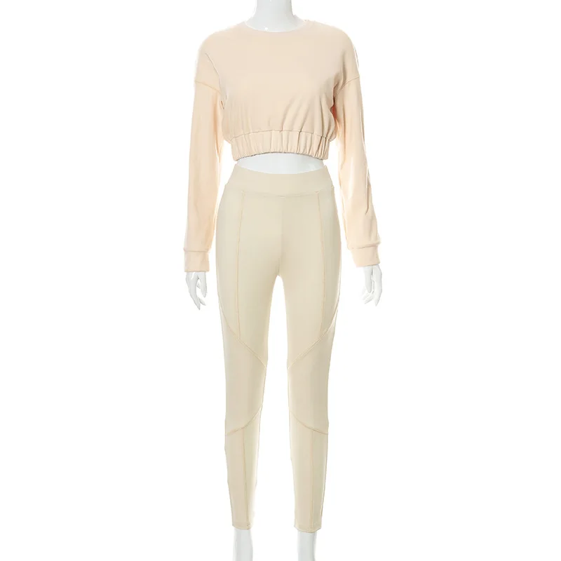 

Women's Tracksuit suits 2021 Autumn Leisure crop Top & Tight pants Two-piece Set ladies Solid Long Sleeve blouse And Pants 2pcs
