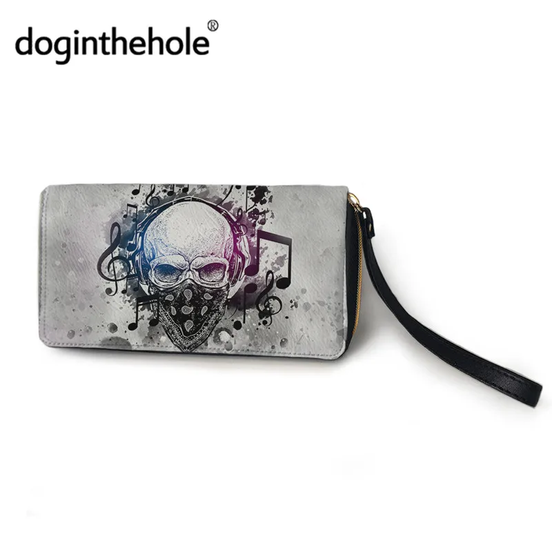 

Кошелек Doginthehole из белой искусственной кожи с принтом черепа кошелек для музыкальных нот дорожный шоппинг портативный держатель для карт дл...